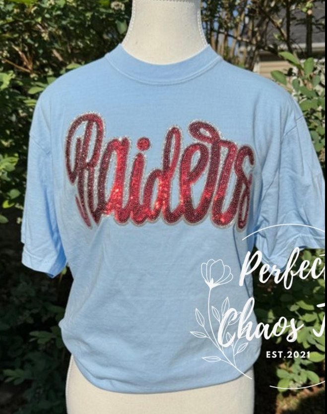 Raiders red Sequin baby blue and red