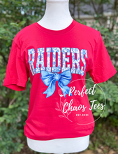 Load image into Gallery viewer, Raiders red and blue toile floral bow t-shirt Womens
